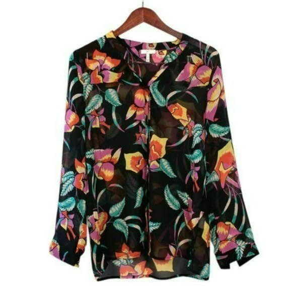 Joie Devitri Silk Floral Print Sheer Long Sleeved Blouse Top, Size Medium - Picture 1 of 4